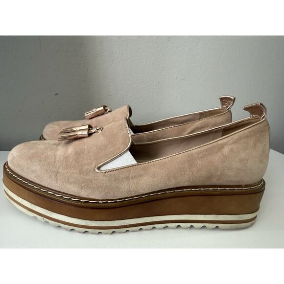 Michele Lopriore Cassidy Suede Loafers Shoes Womens 38.5 Gold Pewter Leather - Picture 5 of 13